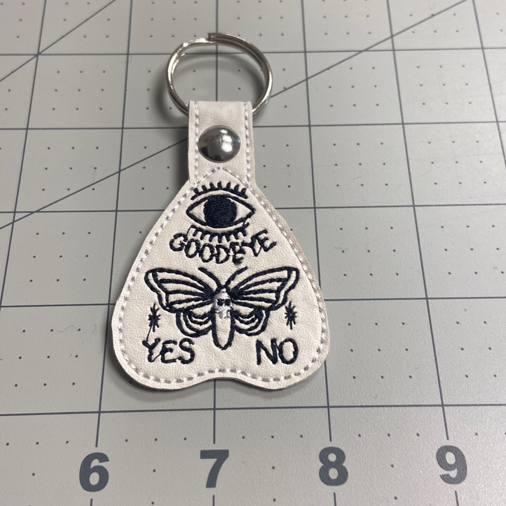 Handmade Embroidered Vinyl Planchette Key Fob